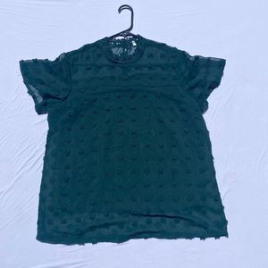 Dark Green Size Large High Neck Polka Dot Sheer Blouse With Attached Cami